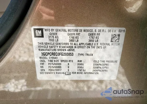 2015 Chevrolet Silverado C1500 Lt из США, поврежденный, VIN 3GCPCREC0FG293853